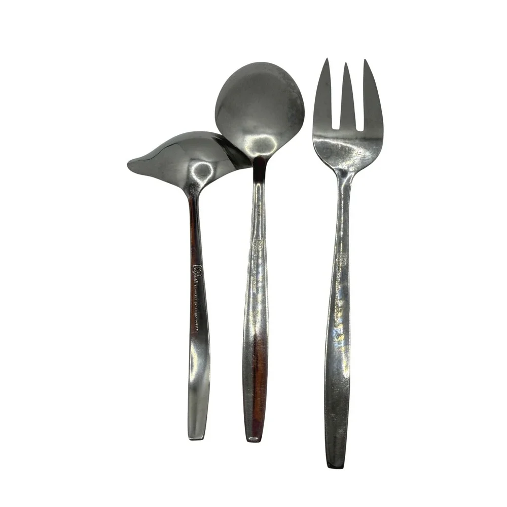 Pageant Stainless Japan Harvest Serving‎ Set Ladle Spoon Meat Fork 3pc Floral